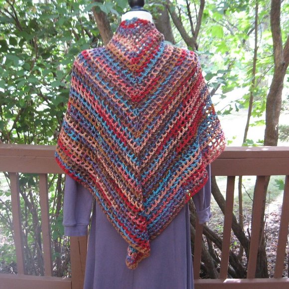 Crochet Shawl Scarf Boho Bohemian Clothing Multi Colored Hand Crochet - Picture 4 of 7